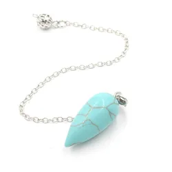 Natural Gem Stone Pendulum Turquoise Crystal Pendant Healing Water Drop Pendulums for Divivations Dowsing Reiki Pendulo T041