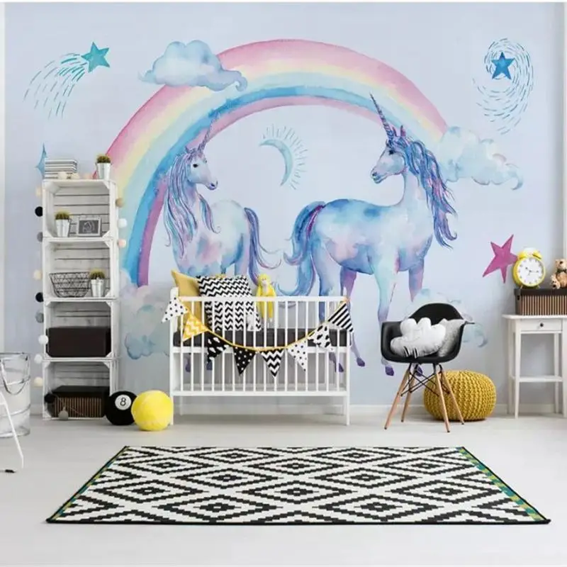 beibehang papel de parede Custom wallpaper 3d mural Japanese cute beautiful rainbow unicorn Pegasus background wall paper mural