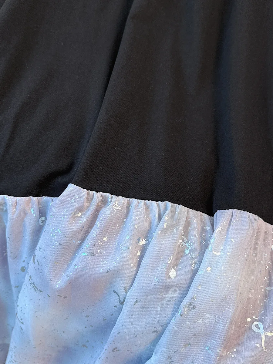 150Kg 플러스 사이즈 여성 바스트 150 여름 느슨한 게으른 스타일 반팔 패치 워크 드레스 블랙 5XL 6XL 7XL 8XL 9XL