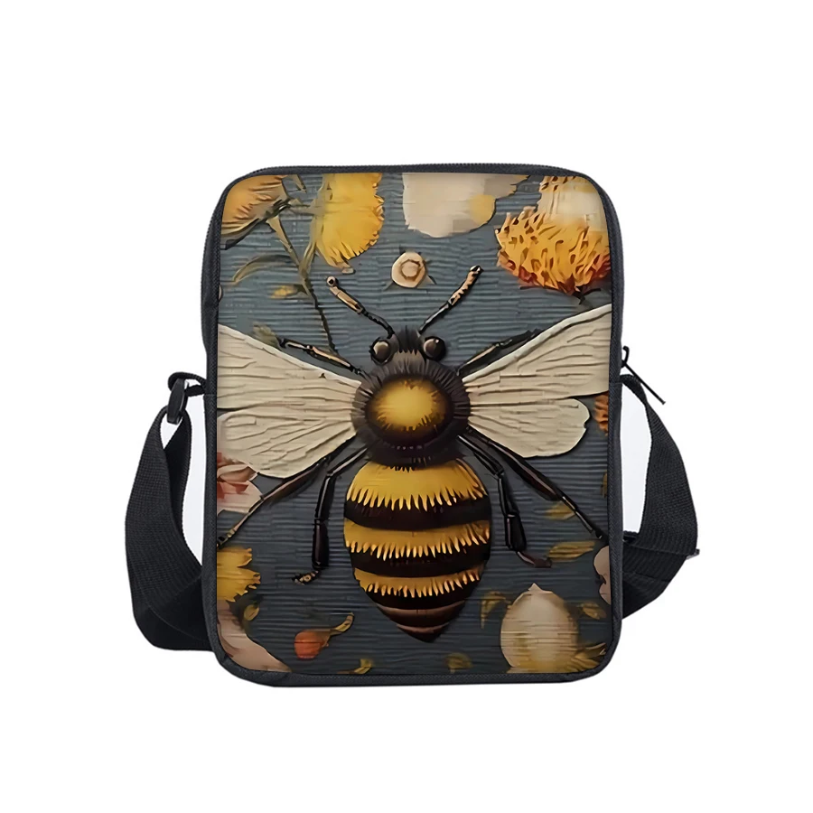 Bee Pattern Single Sided Messenger Bag for Boy/Girls Children Best Gifts 2D Flat Cartoon Casual Crossbody Bag