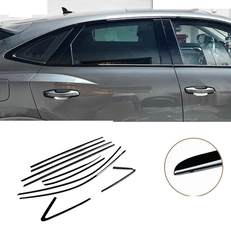 FIT FOR Audi Q3 Sportback ONLY 2021 2019 2020 2022 2023 Glossy Black Car Window Trim Molding Cover trim 10PC
