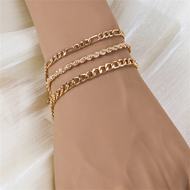 Metal Snake Chain Bracelets Punk Three Piece Stacked Bracelets Wholesale Of Trendy Set Women's Accessories