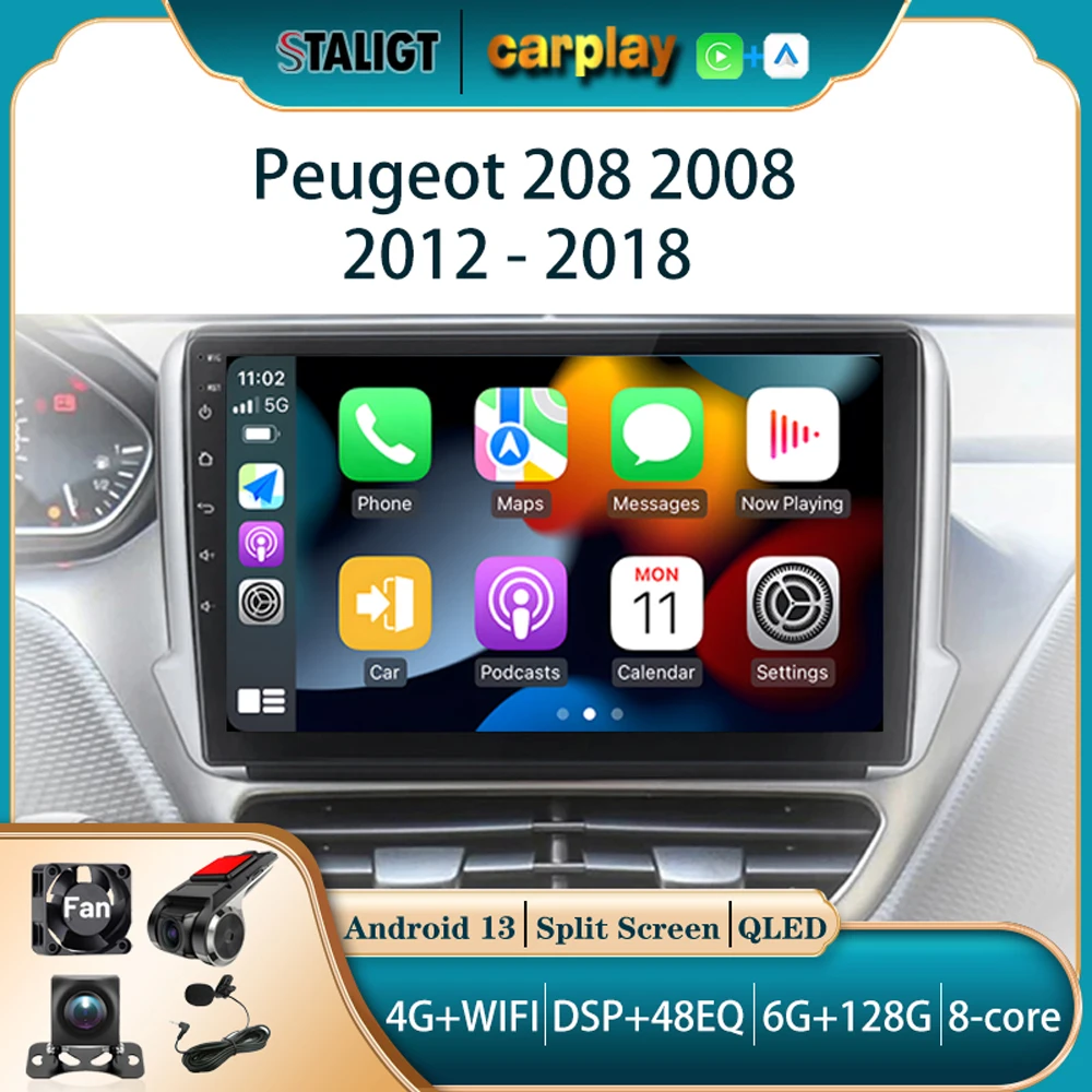 

Car Radio Video Car Carplay Wireless Android Auto Autoradio For Peugeot 208 2008 2012 - 2018 FM AM 4G WIFI Car Radio Subwoofer