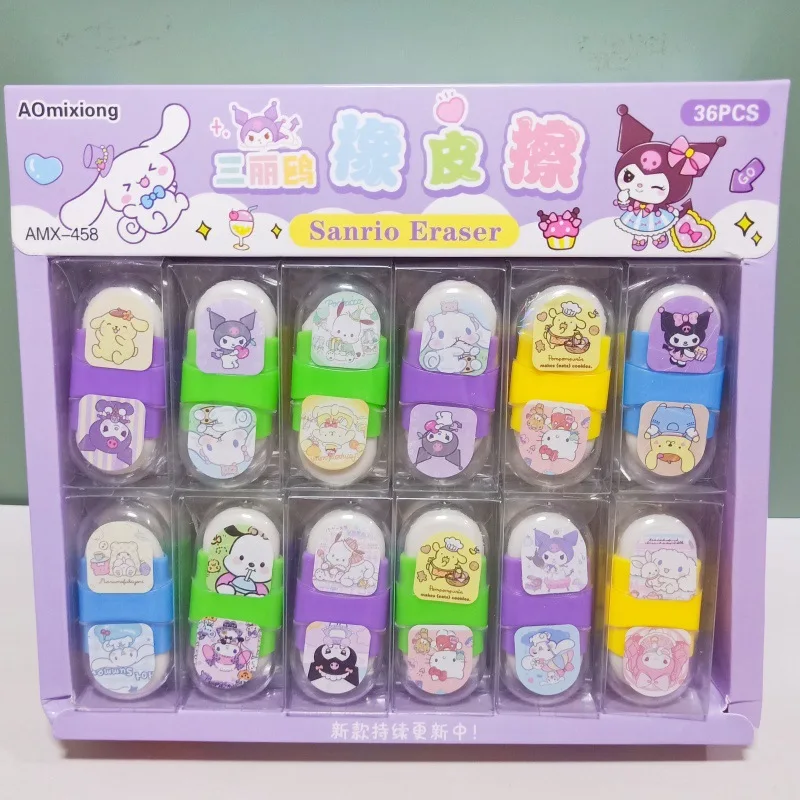 

36pcs New Sanrio Kuromi Cinnamoroll Eraser Cartoon Melody Children's Eraser Student Stationery Kids Gift