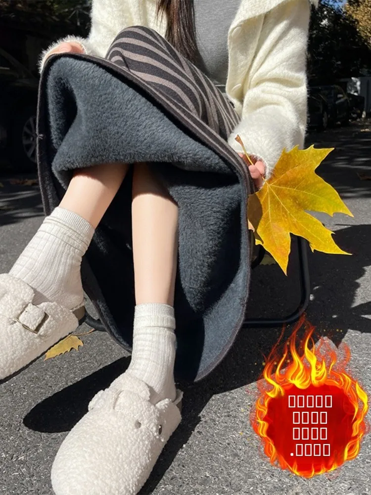 

Трикотажная юбка в полоску Thiened Fce, женская, осенне-зимняя, ретро, с высокой талией, стройнящая, длинная, в стиле «рисовая лапша»