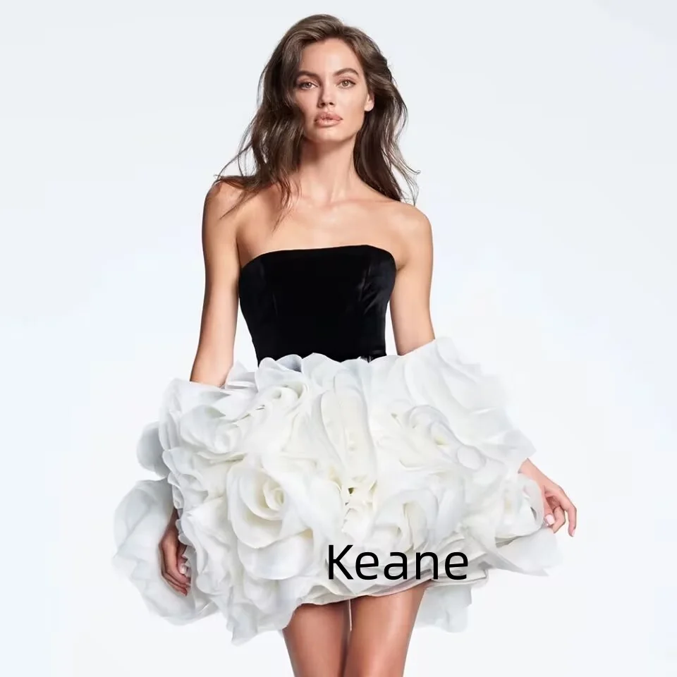 

White and Black Strapless Contrast Color Evening Dresses Custom Made Dress for Special Occasions Prom Gowns