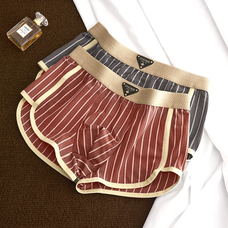

6Pack Striped Mens Underwear Mulberry Silk Blended Lining Ice Silk Mesh Mens Boxers Pack