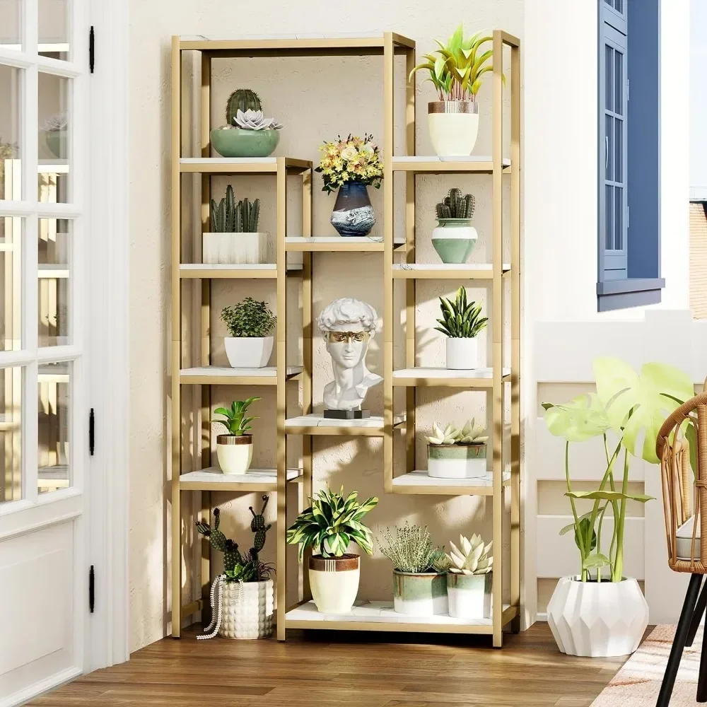 

#For Home Decorations 6 Tier Gold Bookshelf Home Decor Items 71” Tall Modern Free Standing Bookshelf With 12 Shelf Bookcase Room