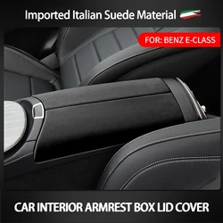 Top Suede Car Armrest Box Lid Cover For Mercedes Benz E-Class 2016-2022 Central Control Protection Pad Interiors Moulding Trim