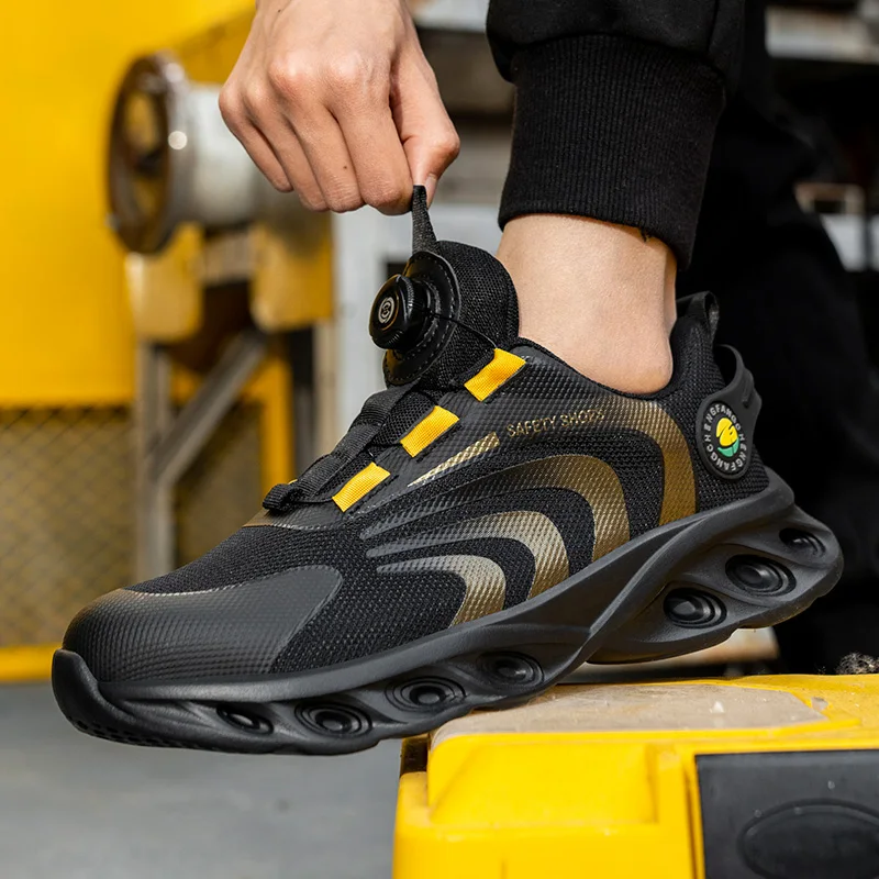 New Style Rotary Button Men's Safety Work Shoes Breathable Puncture Proof Outdoor Boots Non-slip Platform Shoes For Men