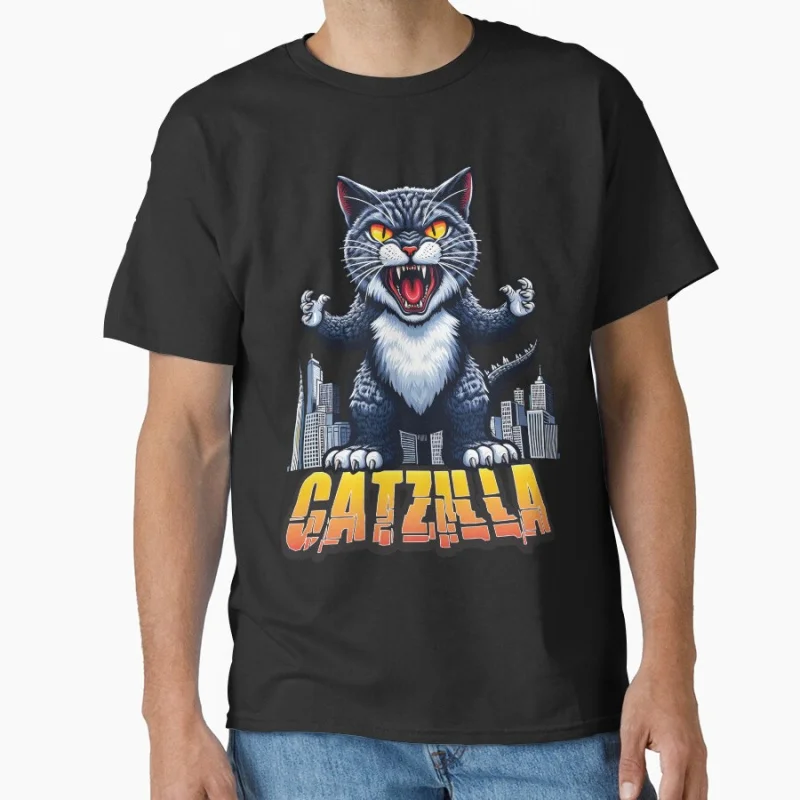 

Catzilla S01 D87 Funny King of the meowsters Vintage Japanese Monster Anime movie gift T shirt for cat lover Large size Tops