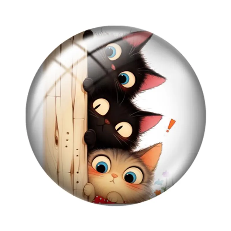 Adorable Cats Peeking Out Coloured drawing 12mm/16mm/18mm/25mm Round Photo Glass Cabochon Demo Flat Back Making findings