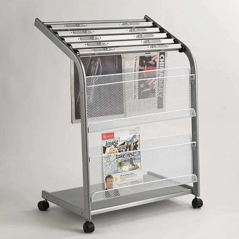 

Newspaper Rack Magazine Holder Book Display Stand Aluminum Iron Simple Silver Multi-Layer Organizer Furniture Estantes FYMR