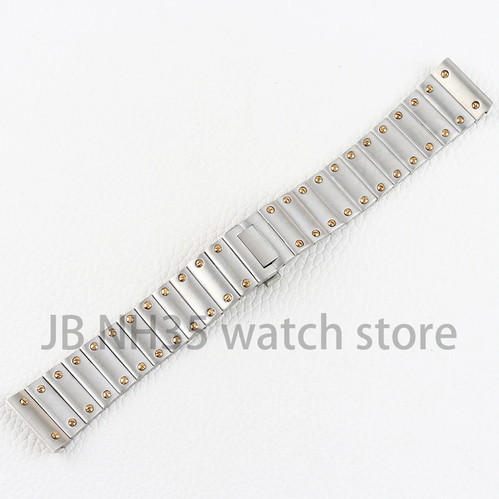 Ouro 38mm nh35 caixa de relógio 21mm largura pulseira sólida 316l aço inoxidável para santos nh35 nh36 nh38 movimento 27mm dial