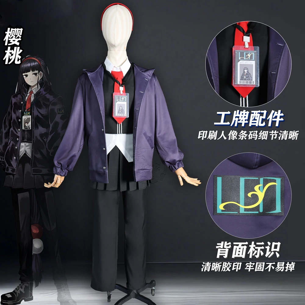 Limbus Company Aeng-du Cosplay Costume Cherry Purple Hoodie Coat Uniform Suit ID Card Halloween Party Carnival Role Play Outfit