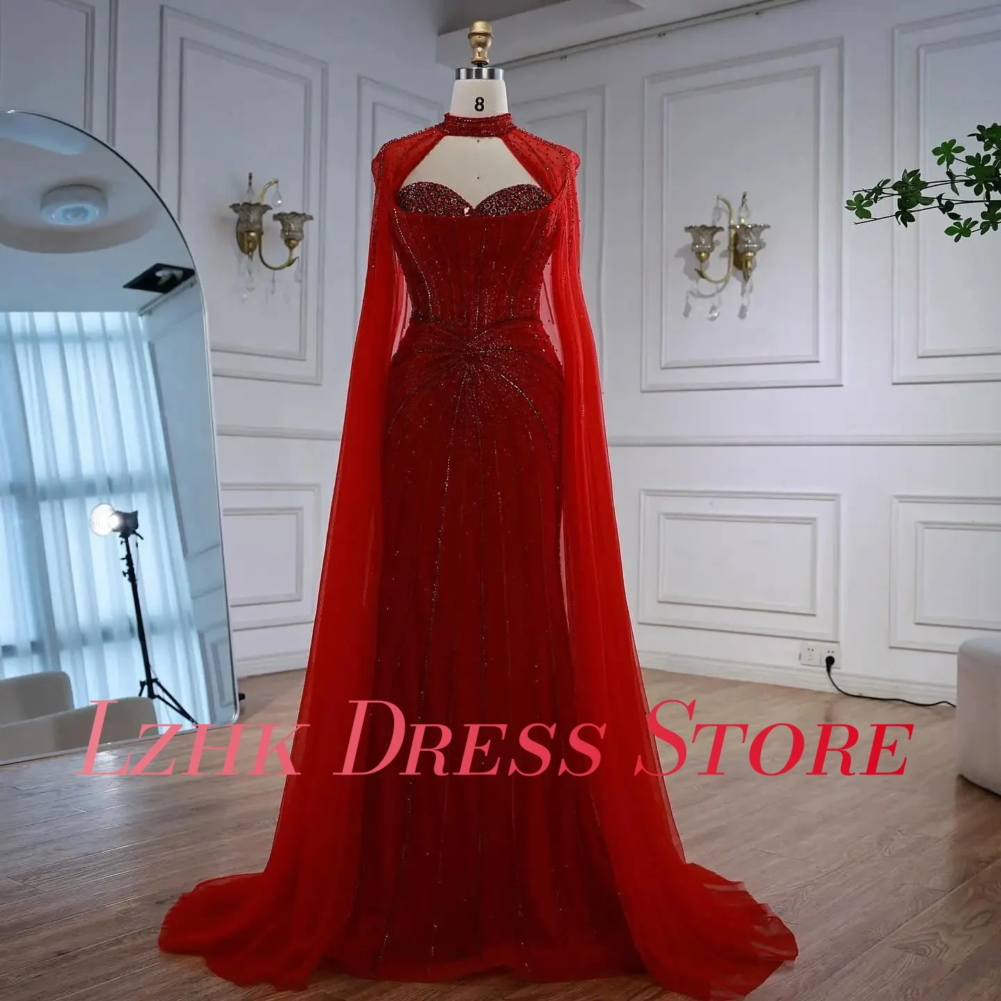 Gaun malam selendang kristal putri duyung organza indah yang disesuaikan gaun prom panjang lantai Sweetheart tanpa lengan berkualitas tinggi