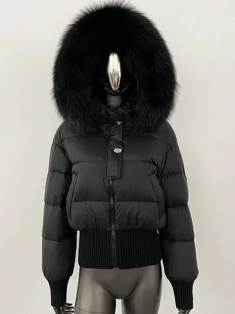 Luxurious Winter Jacket Women Natural Real Raccoon Fox Fur Collar Hooded White Duck Down Coat Thick Warm Casual Outerwear