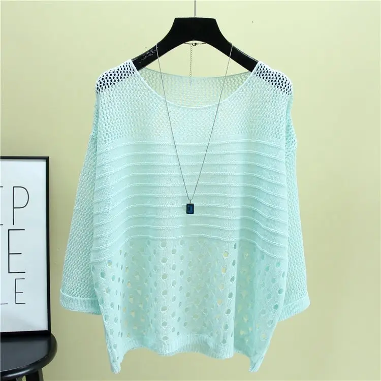 Spring and summer female Crochet round neck bat sleeve sweater jacket strand empty sun protection clothing pullover G27