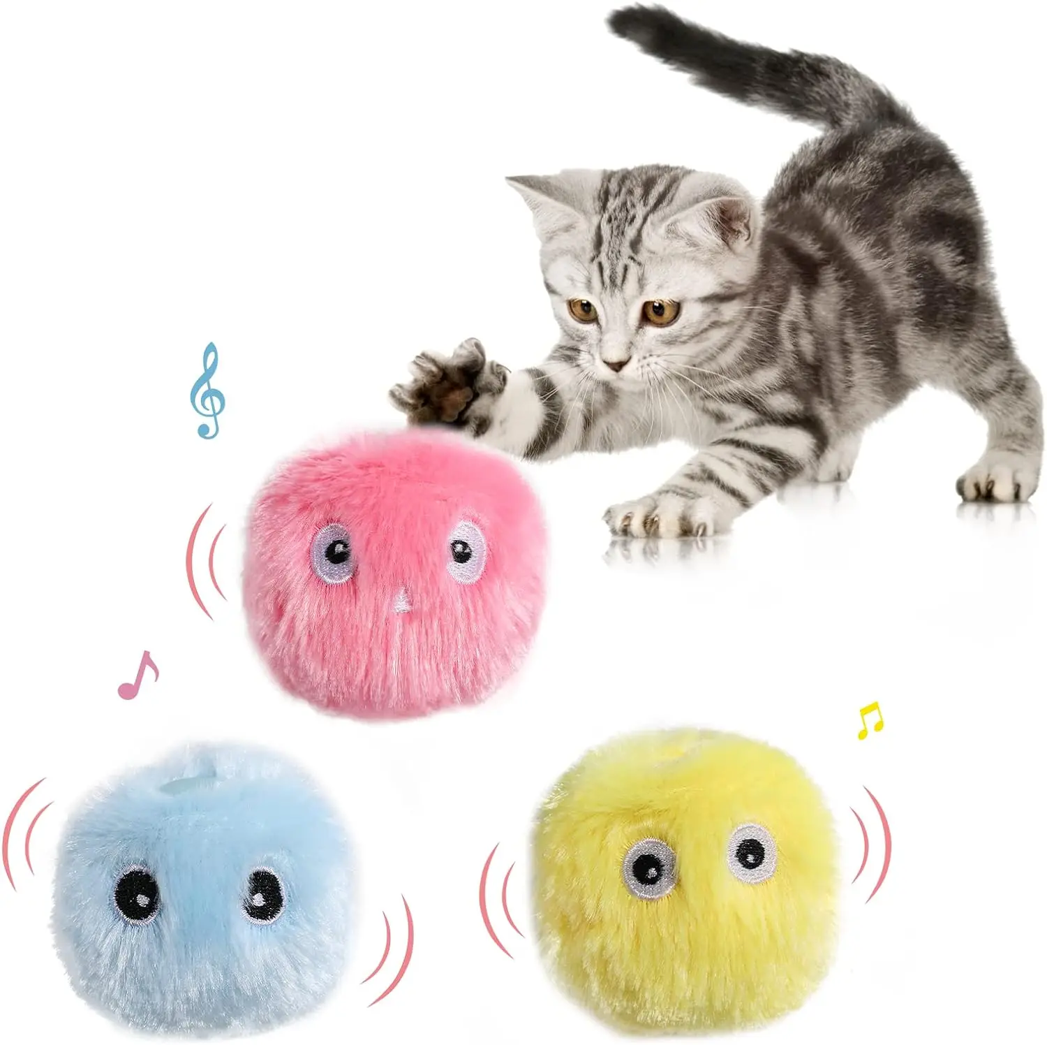 Smart Cat Toys Interactive Kitten Plush Ball Catnip Cat Training Toy Pet Playing Ball Pet Squeaky Supplies Toy for Cats Kitty