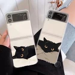 INS Cute Cartoon Black Cat Transparent Phone Case for Samsung Galaxy Z Flip 5 Z Flip 6 4 Clear Cover Flip5 Flip6 3 Fundas Shell