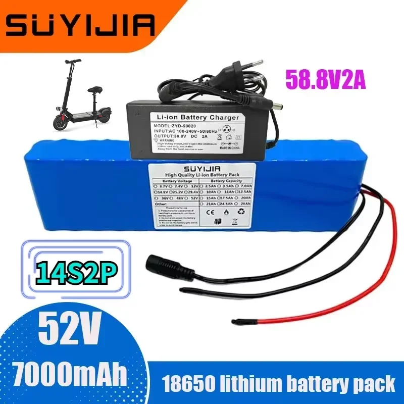 

52V 14S2P Power Lithium Battery 18650 Rechargeable Lithium Battery Pack 7000mAh1000W Suitable for Electric Scooter Bicicleta