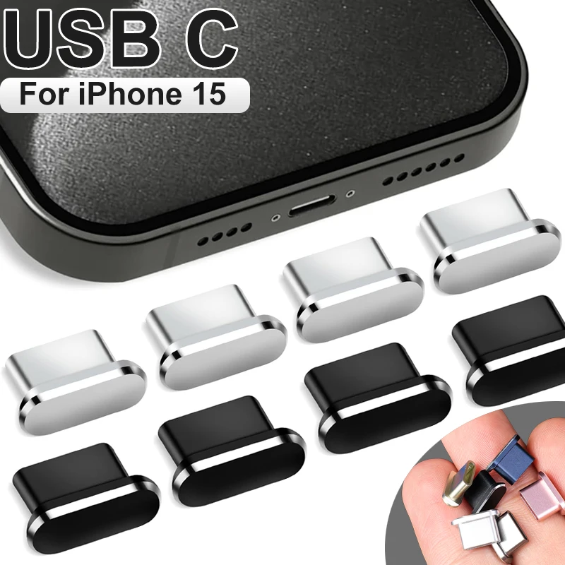 USB C Anti Dust Plugs Type-C Metal Dust Cover Mobile Phone Dust Protectors Cap Designed for iPhone 15/15 Plus/15 Pro/15 Pro Max