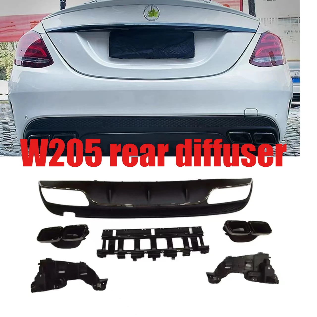 Suitable for 2015-2018 Mercedes Benz C-Class W205 to C63 AMG four out kit with rear lip and throat