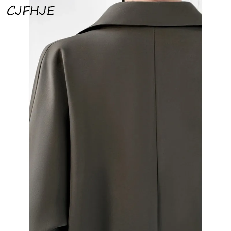 CJFHJE-Veste Grise Imbibée de Tempérament pour Femme, Manteau Chic et Décontracté, à Manches sulfet Col en Y, Tenue de Bureau, Nouvelle Collection