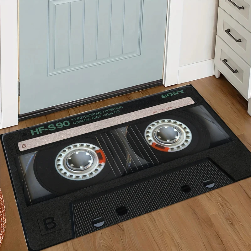 VIKAMA Retro Cassette Tape Rug Non Slip Washable Carpet Adjustable Floor Mat Dirt Resistant Easy Clean Kitchen Bathroom Decor