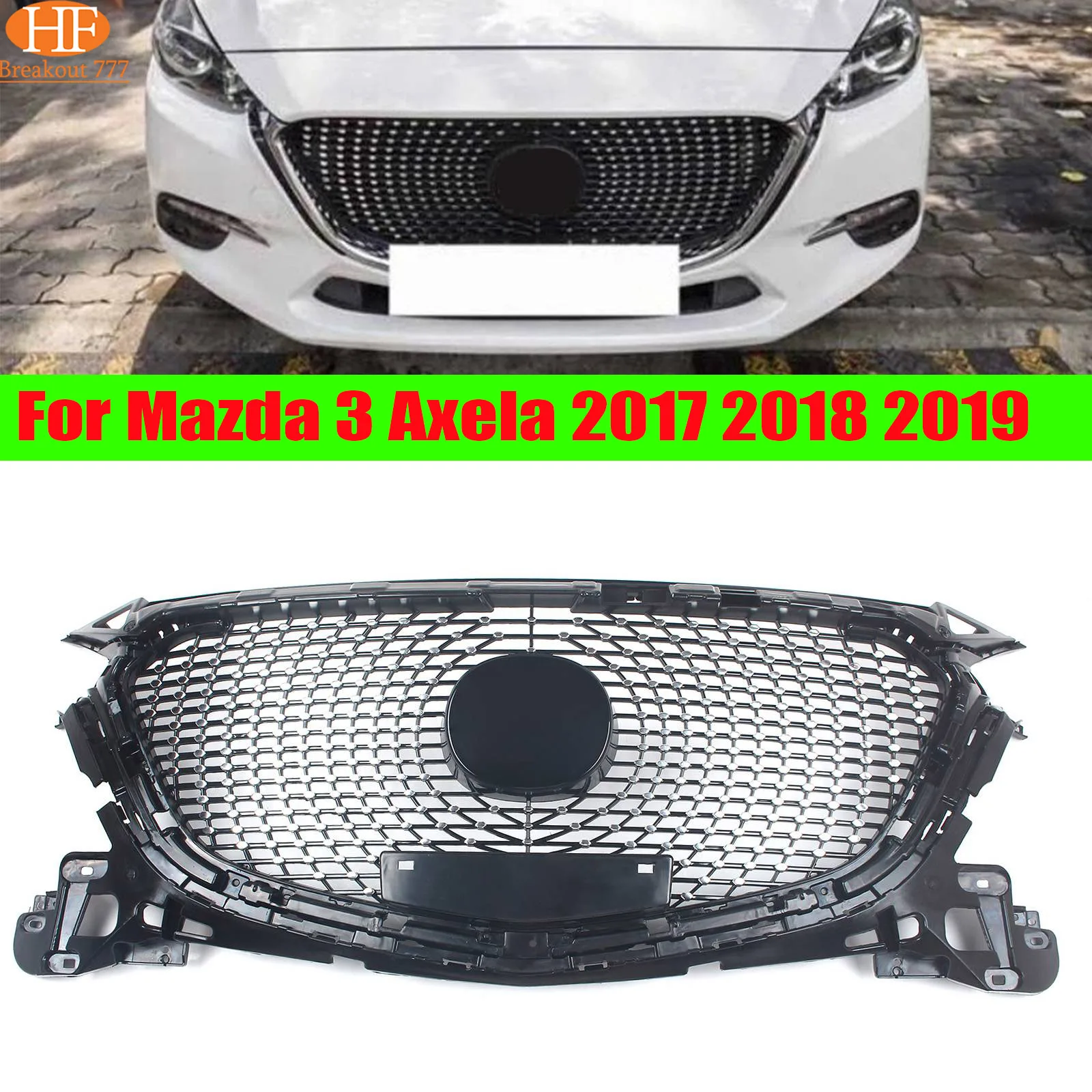 

Car Upper Bumper Intake Hood Radiator Mesh Grid Refit Black Honeycomb Style Racing Grille For Mazda 3 Axela 2017 2018 2019