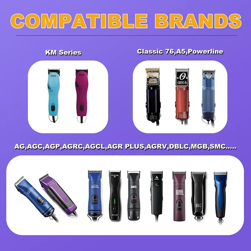 شفرات قابلة للفصل لتصفيف الكلاب الأليفة متوافقة مع مقاس Andis-4FC بطول القطع 1/2 بوصة (13 مم)، معظم ماكينة قص الشعر من سلسلة Wahl KM باللون الأسود #3