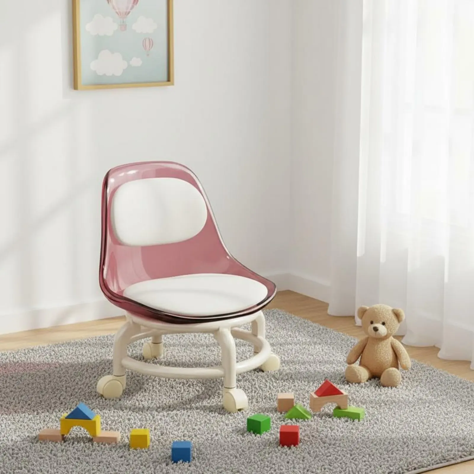 

Transparent Rolling Stool with Backrest Stable Load-Bearing Acrylic Low Stool on Wheels Wheeled Low Floor Chair for Parents