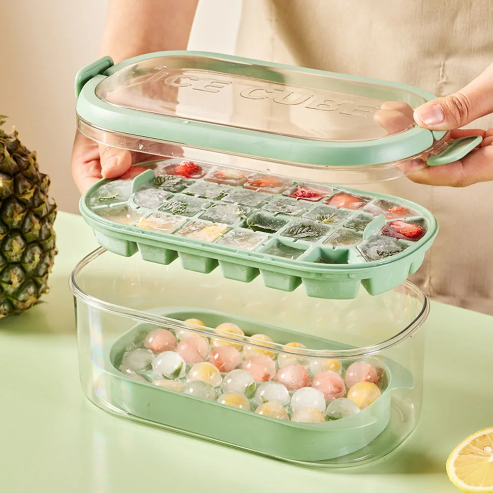 

Silicone Ice Cube Trays Mold Green 2 Layers 54 Cubes Large Capacity Refrigerator Freeze Storage Box Drink Kitchen