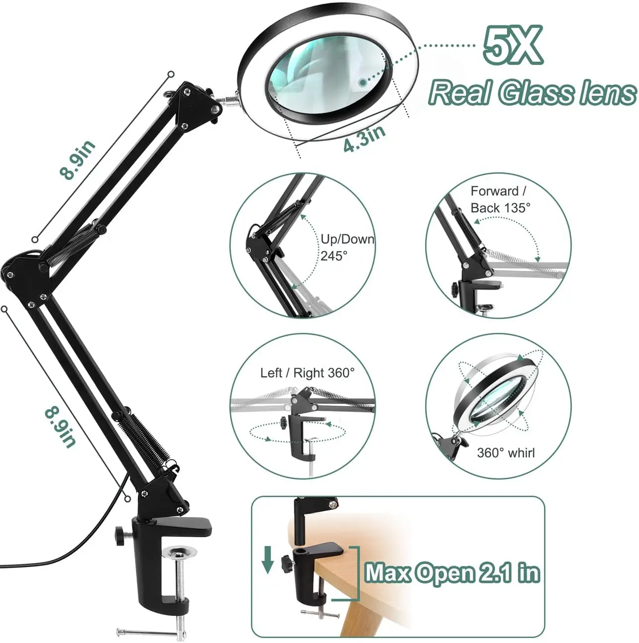 2022 NEW Diam 72 LED 5X Magnifying Glass for Reading Soldering station phone with LED light stand Illuminated magnifier