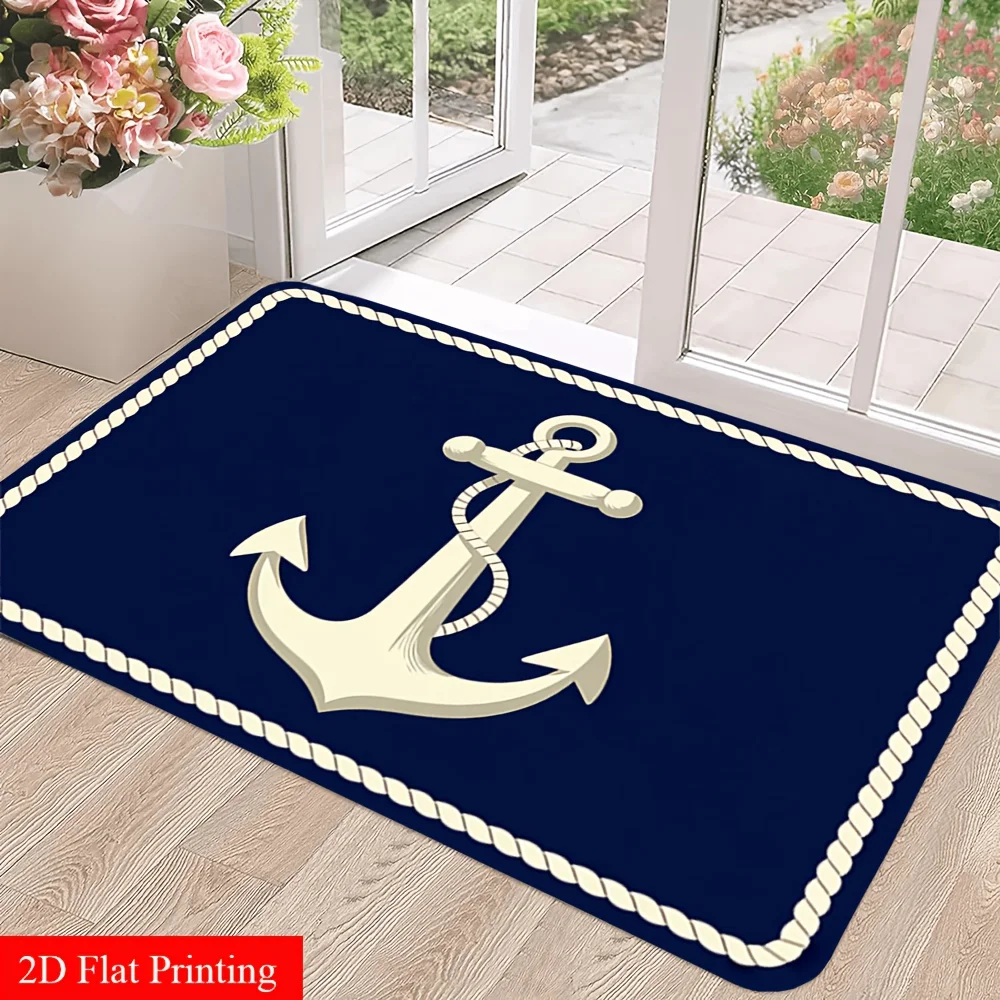 Nautical Anchor Design Entrance Doormat Rug Coastal Sailor Mat Blue Beach House Decor Home Gift Matway Entryway
