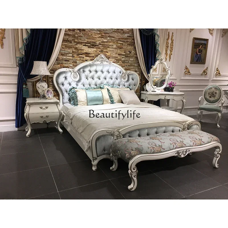 

ls 27 French fabric embroidery home bedside stool luxury solid wood bedside sofa changing stool