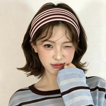 Ins Striped Korean Style Elastic Cloth Headband Summer Women Classic Wide Knitted Hair…