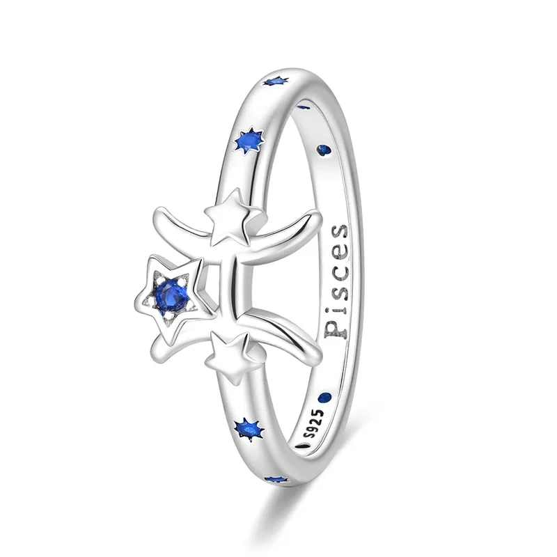 

925 Sterling Silver Pisces Ring Sparkling CZ Zircon For Women Girls Friends Fine Birthday Wedding Anniversary Jewelry Gifts