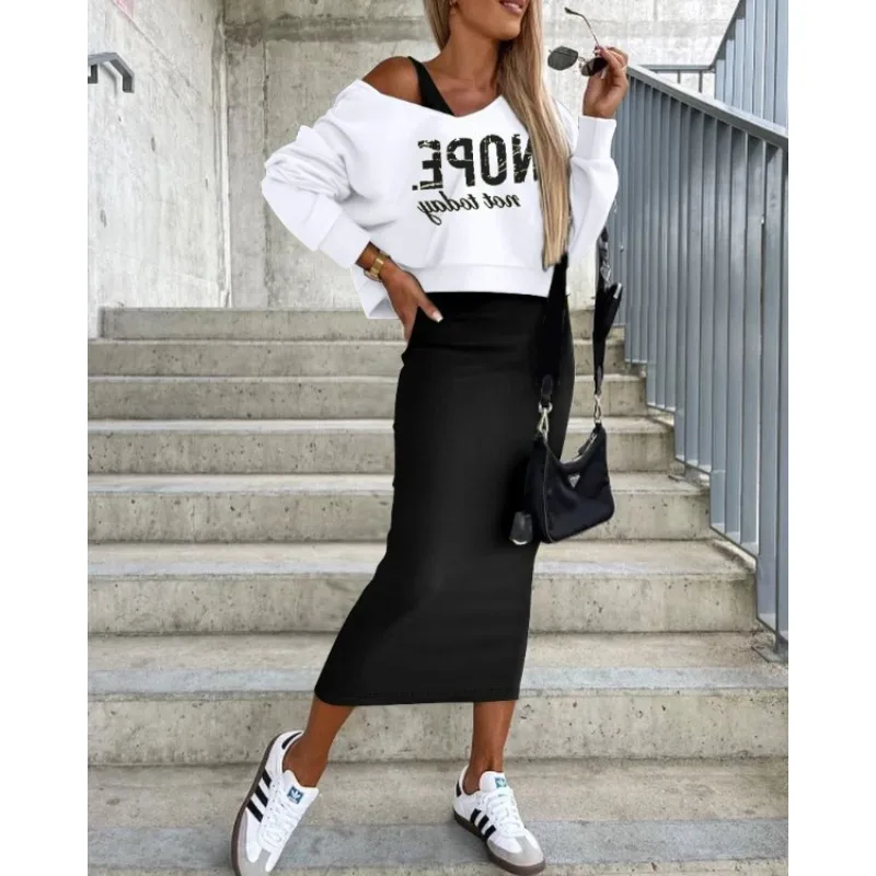 2024 herbst Neue Ärmelloses Kleid + V-ausschnitt Sweatshirt Hoodies Zwei Stück Set Elegante Chic Trainingsanzug Weibliche Outfits Streetwear