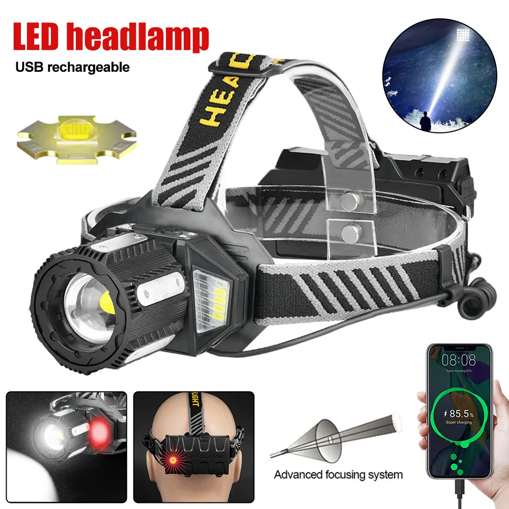 LED Headlamp Headlight with Built-in Battery Flashlight USB Rechargeable IPX4 Head Lamp Torch Head Light Lantern Headlamp