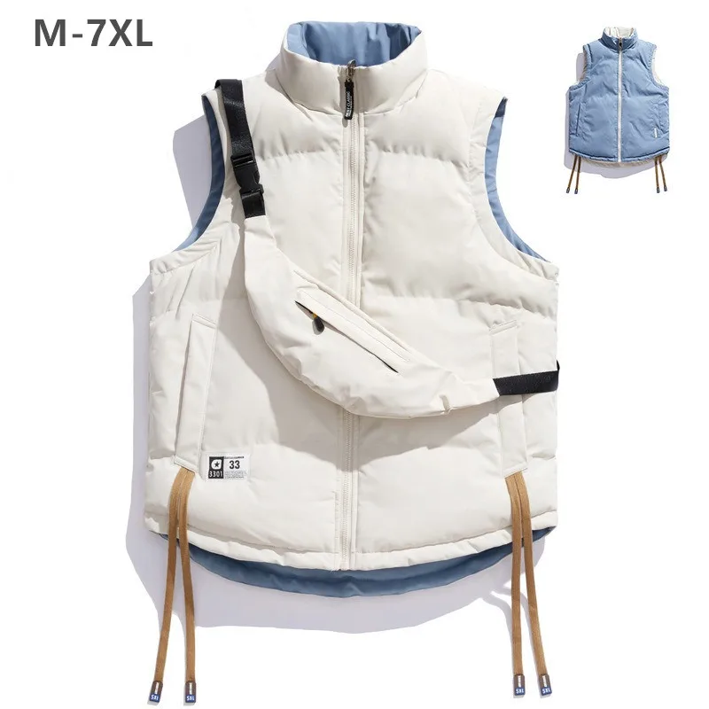 Fashion Winter Waistcoat Men 6XL 7XL Stand Collar Loose Sleeveless Coats Plus Size Both Two Sided Vest Warm Thick Clothes Parkas