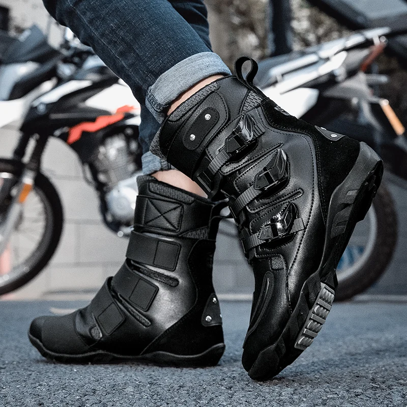 Anti-slip Black Motorcycle Boots Wear Resistant Motocross Shoes Antiskid Motorcycle Shoes Friction Force Off-road Boots 37-48