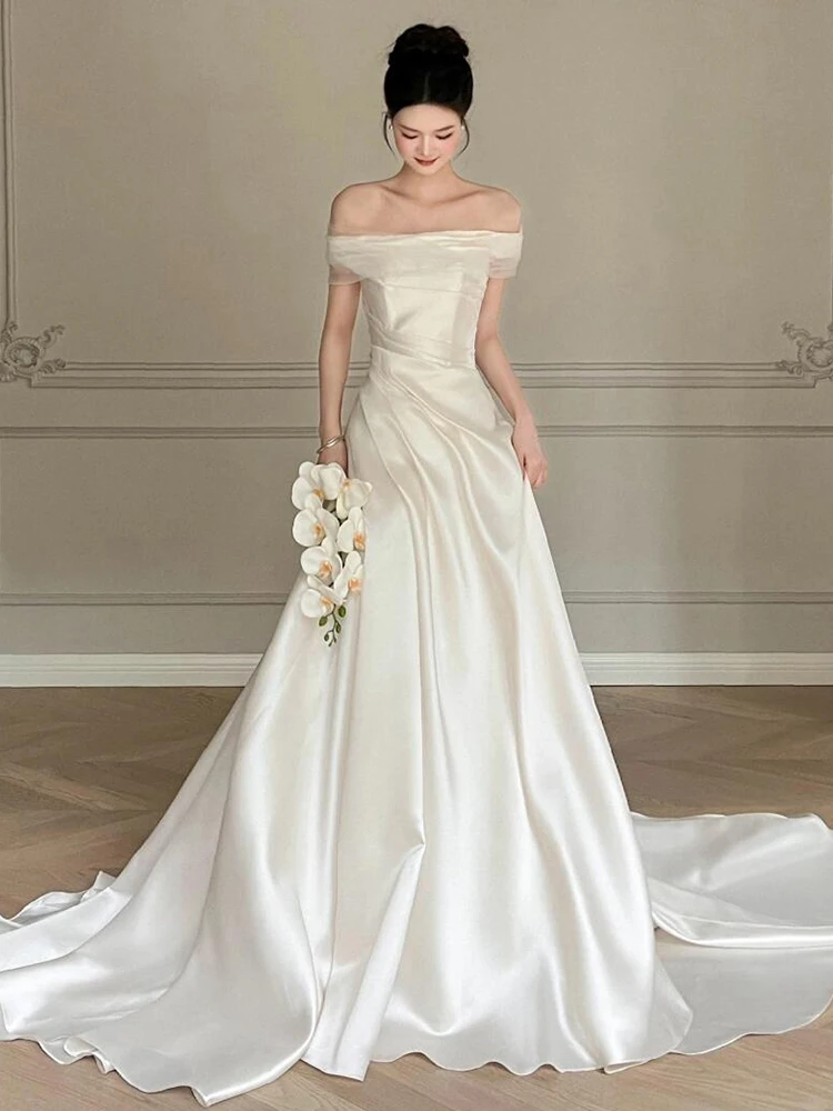 

Ele One-oulder Satin Wedding Dr Simple Sle Mid-Waist Long Skirt for Bridal eeting Guest Out-Door Use