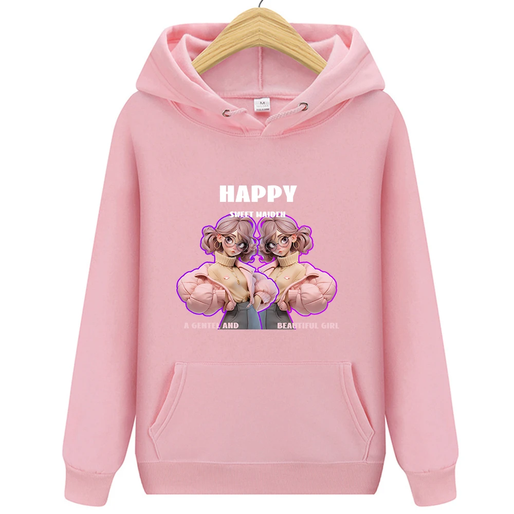 Happy cartoon Sweet maiden Print Hoodies Men Women Anime Loose Streetwear Harajuku Loose Hoody Autumn Casual Pocket Pullover