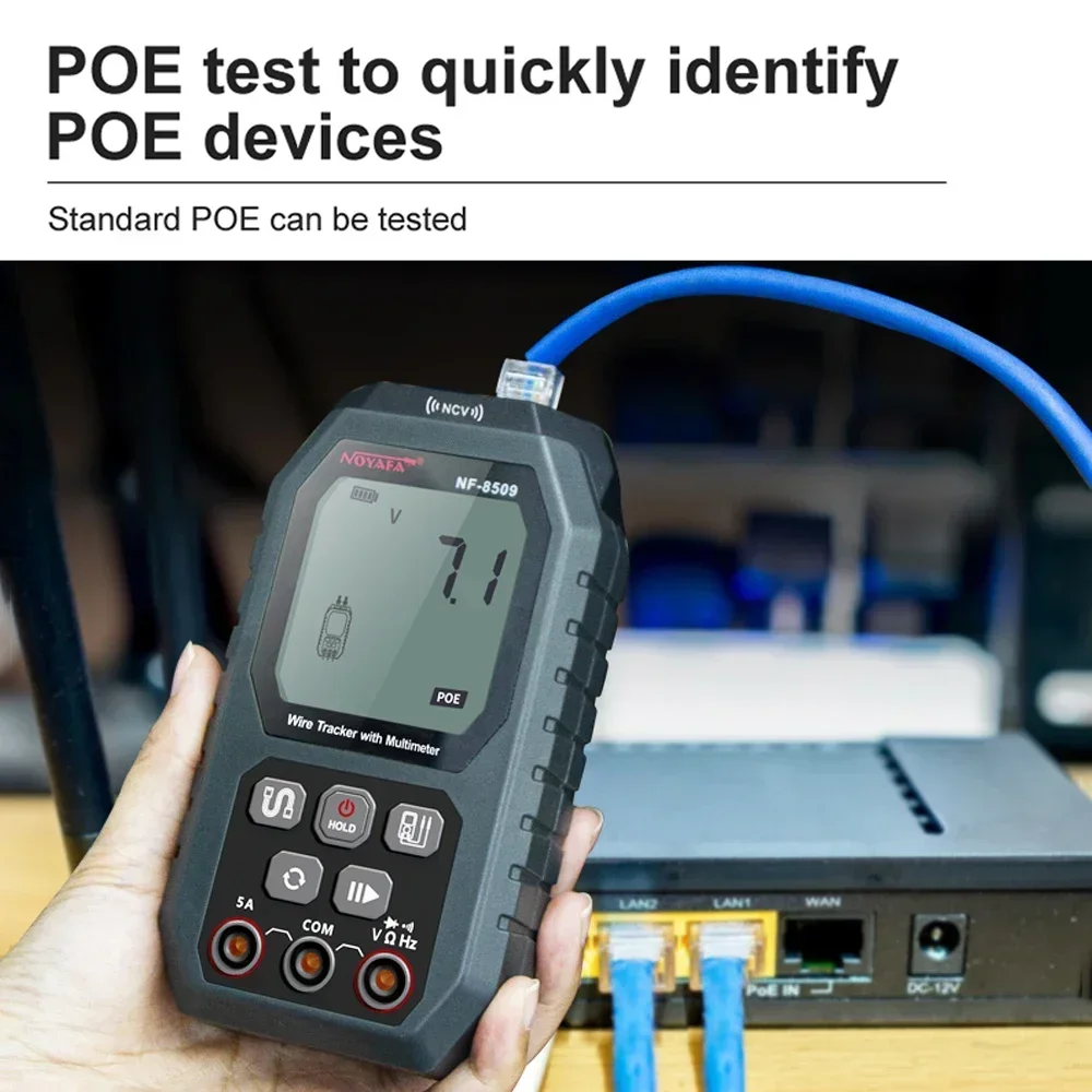 ZHOUCE NF 8509 Nowy tester kabli sieciowych do multimetru Test POE rezystancji napięcia prądu NCV AC DC LCD Wire Tracke