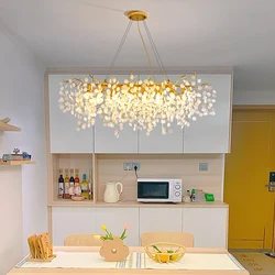 Nordic Long Crystal Chandeliers Gold Hanging Pendant Light Fixture for Kitchen Island Living Room Lights Fixture Lustre lamps