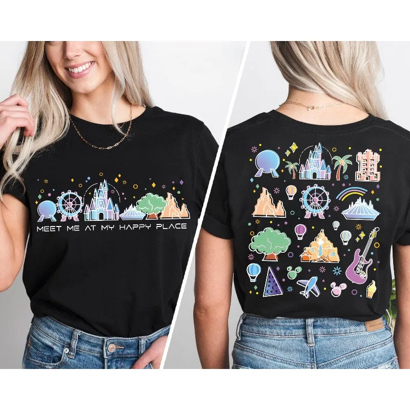 قميص ديزني في المكان السعيد، تي شيرت ديزني وورلد إيبوكات، قميص ديزني بارك للعطلات العائلية 2025 قميص ديزني