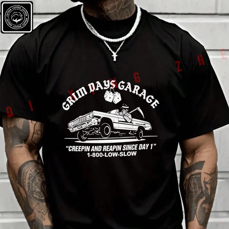 

Motorcycle GRIM DAYS Creepin Men's And Women's T-shirt Summer Cotton Short Sleeved Casual Basic TShirt Tops