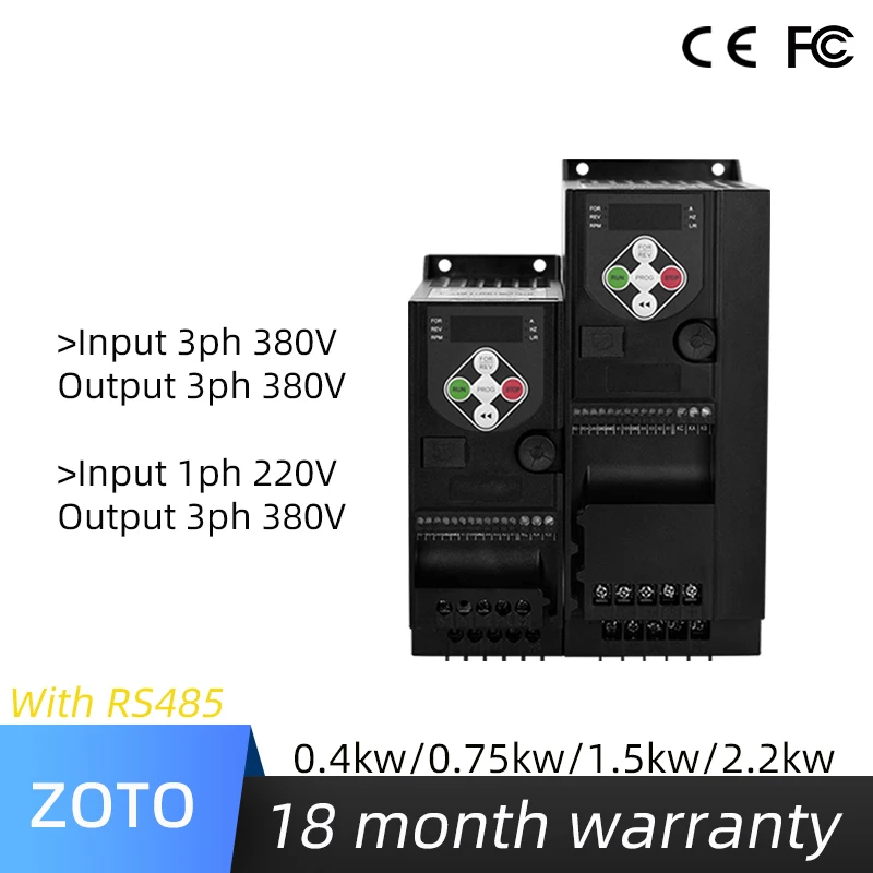 380V VFD 0.4-2.2kw Input 3-phase 380V Output 3phase 380V 3phase Synchronous Asynchronous Induction Motor Speed Control Drive