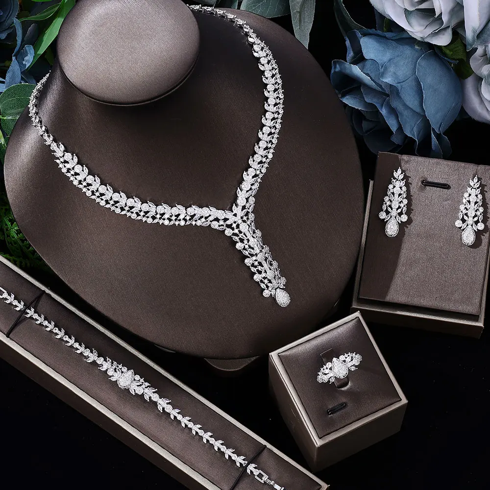 

Ingenious Famous Brand 4PCS CZ Luxury UAE Jewelry Set For Women Wedding Party Crystal Dubai Bridal Jewelry Set Gift